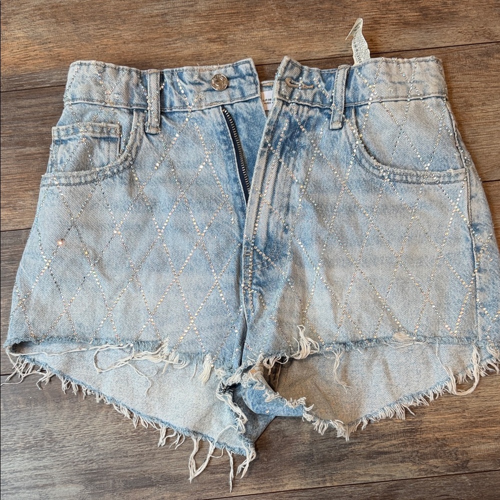 Zara Light Blue Jean Shorts with Frayed Hem